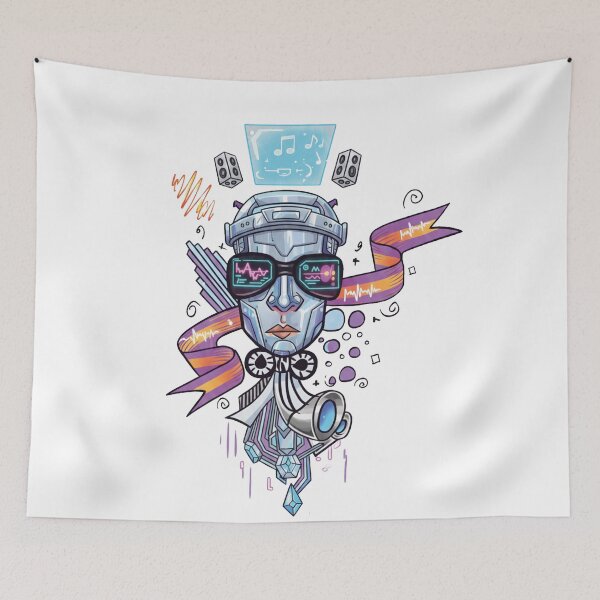 Item preview, Cyberpunk Music Robot Head – Futuristic AI DJ Illustration designed and sold by alpdesignart.