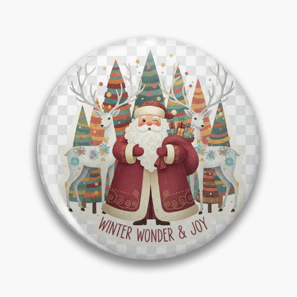 Item preview, Whimsical Santa Claus Illustration with Floral Reindeer and Retro Patterned Trees – Winter Wonder & Joy Holiday Graphic designed and sold by FluffyArt28.
