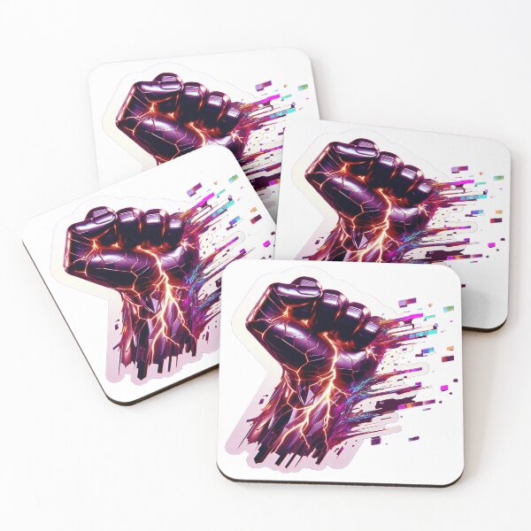 Item preview, Cyberpunk Raised Fist Glitch Burst – Neon Holographic Sticker Design designed and sold by ARTCREATESHOP.