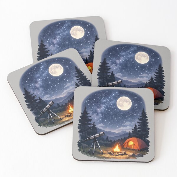 Item preview, Peaceful Stargazing Camp Under the Moonlight – Anime Night Landscape designed and sold by Youssef-BM.