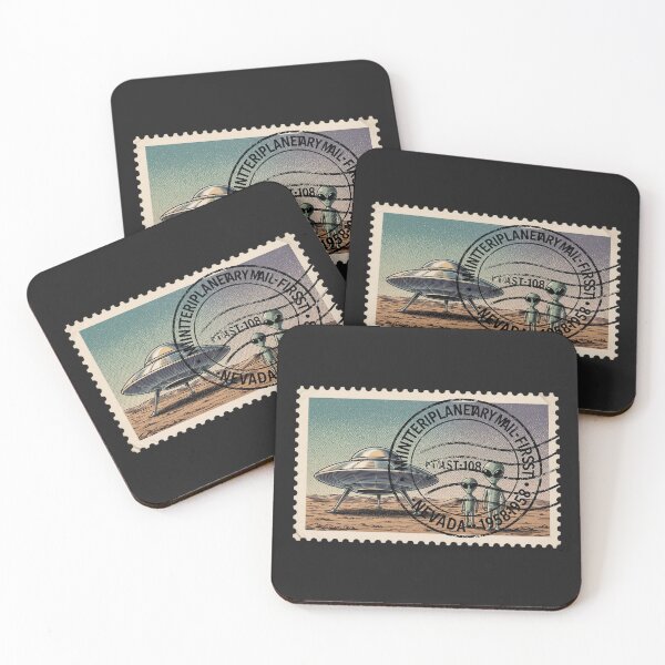 Item preview, Interplanetary Mail – First Contact Nevada 1958 | Vintage Alien Stamp designed and sold by Cipher & Soul.