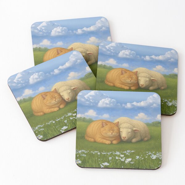 Item preview, Cozy Companions – Peaceful Cat and Sheep Digital Art Print designed and sold by WJ Cozy Creations.