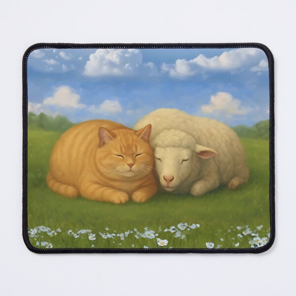 Item preview, Cozy Companions – Peaceful Cat and Sheep Digital Art Print designed and sold by WJ Cozy Creations.