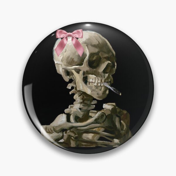 Item preview, Coquette Van Gogh Skull - Smoking Skeleton with Pink Bow designed and sold by Open Canvas.