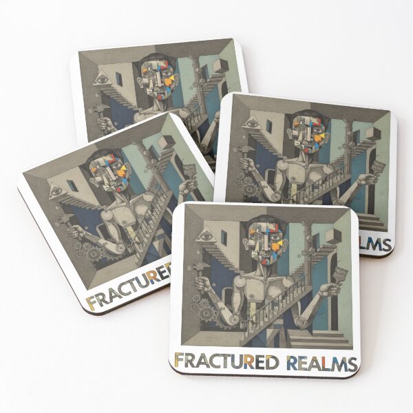 Item preview, "Fractured Realms" – Surreal Cubist Art Print with Escher-Style Stairs & Geometric Abstract designed and sold by Deadpan Decor.