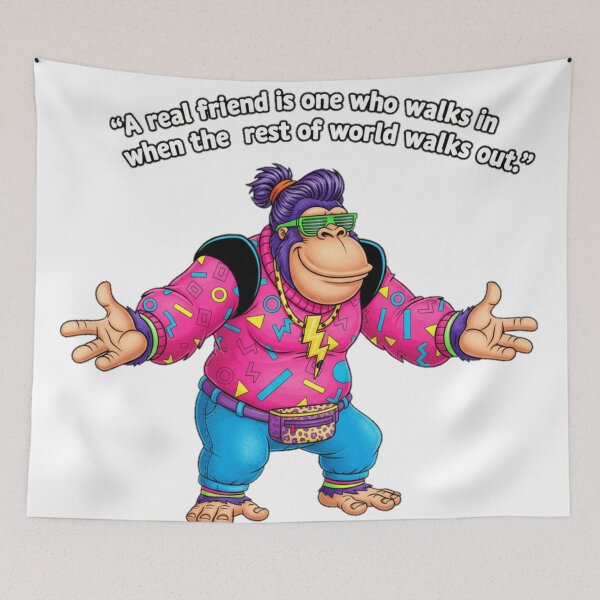 Item preview, Real Friend Gorilla 80s Retro Funk - Loyalty & Friendship Quote designed and sold by MarsupilamiFans.