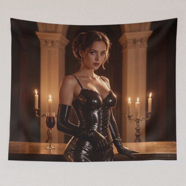 Item preview, Shiny Black Latex Evening Gown - Gothic Wine Portrait designed and sold by Magic-Reality.