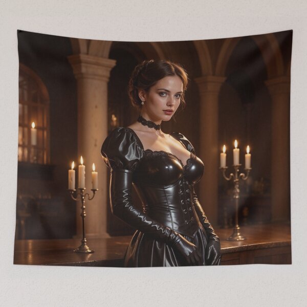 Item preview, Shiny Latex Victorian Gown - Puff Sleeve Gothic Art designed and sold by Magic-Reality.