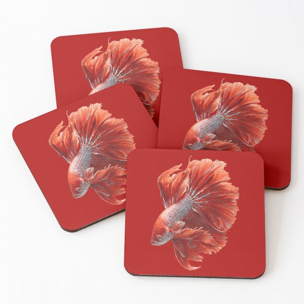 Item preview, Solid Red Veiltail Betta Siamese Fighting Fish Classic Red with Flowing Fins designed and sold by meganohm.