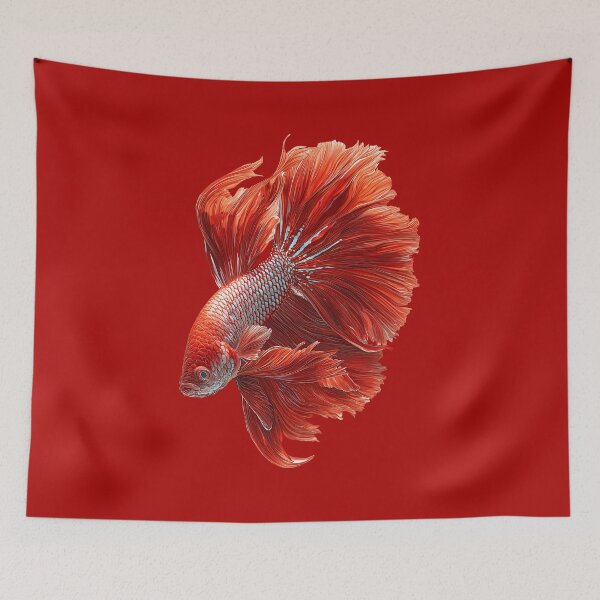 Item preview, Solid Red Veiltail Betta Siamese Fighting Fish Classic Red with Flowing Fins designed and sold by meganohm.