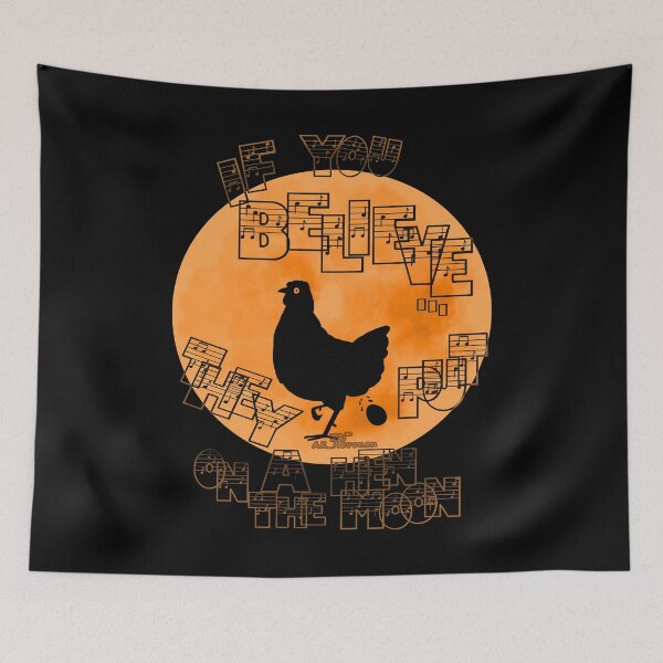 Item preview, Hen On The Moon, hand drawn picture with text designed and sold by AK-Hevonen.