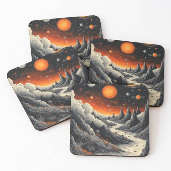 Item preview, Extraterrestrial mountain range beneath cosmic celestial bodies designed and sold by Mianku | Für das Leben.