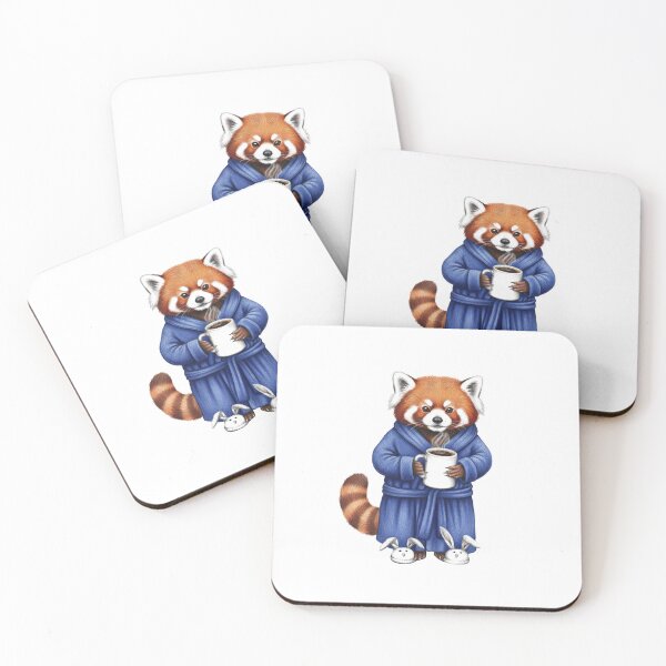Item preview, Red Panda in Blue Bathrobe with Coffee designed and sold by TeeARTHY.