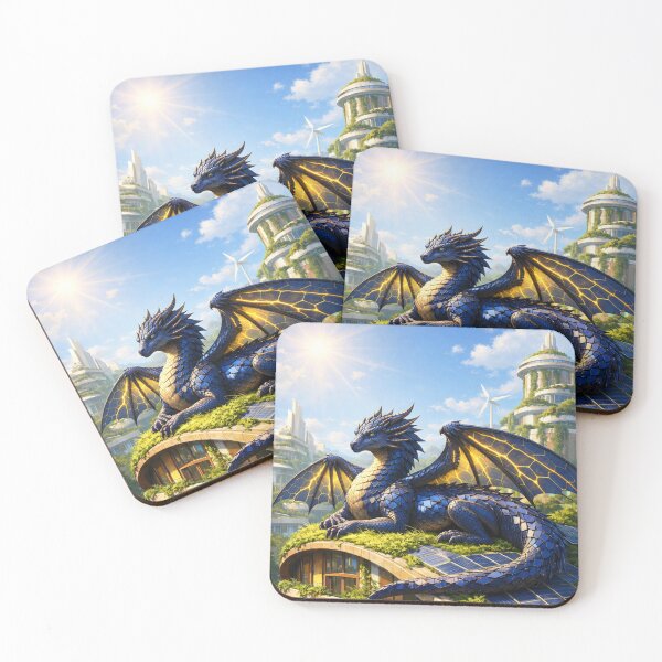 Item preview, Solarpunk Dragon Art – Photovoltaic Sun Dragon in a Terra Futura Utopian City designed and sold by EpicDragons-.