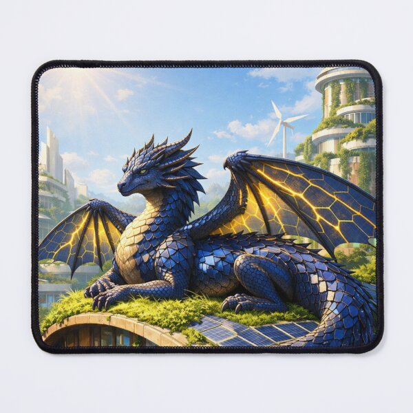 Item preview, Solarpunk Dragon Art – Photovoltaic Sun Dragon in a Terra Futura Utopian City designed and sold by EpicDragons-.