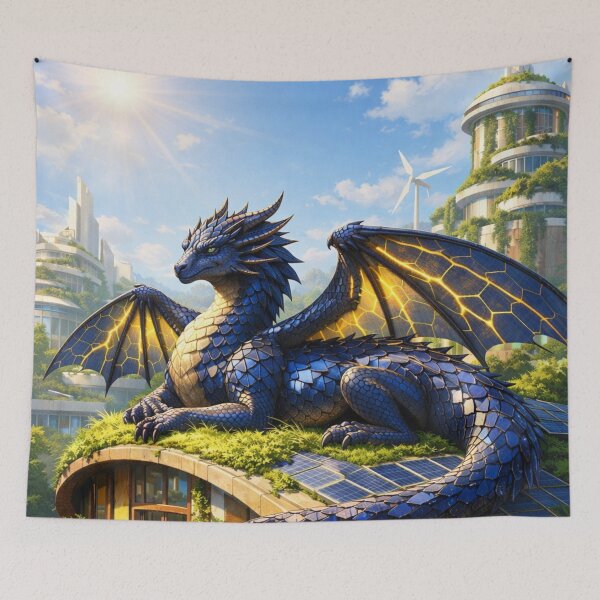 Item preview, Solarpunk Dragon Art – Photovoltaic Sun Dragon in a Terra Futura Utopian City designed and sold by EpicDragons-.