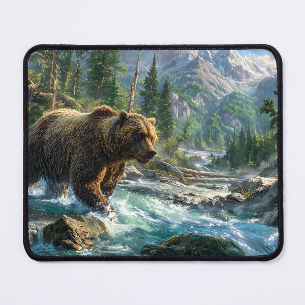 Item preview, Majestic Bear in a Serene Mountain Stream Landscape designed and sold by Artessie.