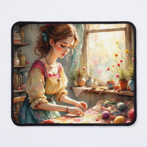 Item preview, Crafting Lady In Her Cozy Room - Crafting Lover designed and sold by Wiss2Arts.