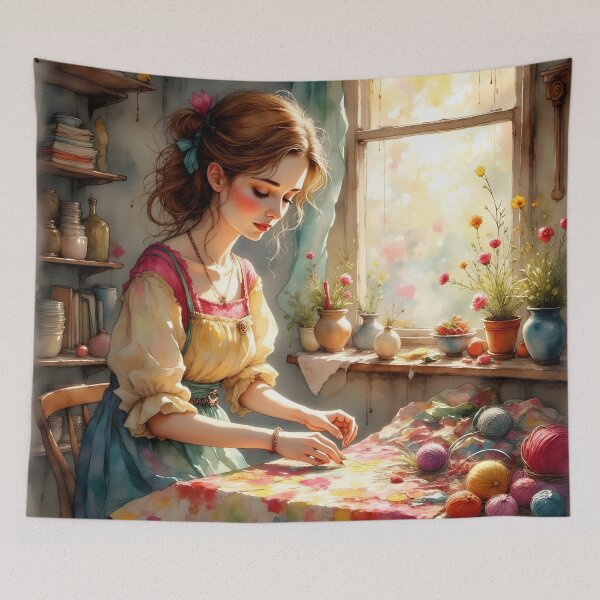 Item preview, Crafting Lady In Her Cozy Room - Crafting Lover designed and sold by Wiss2Arts.