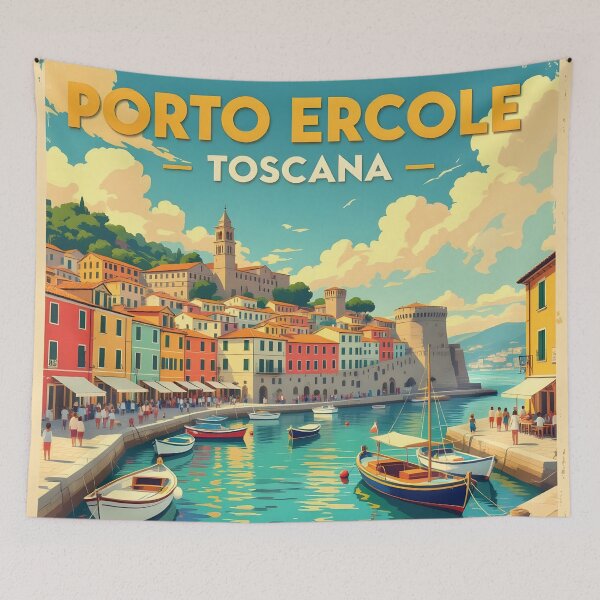 Item preview, Porto Ercole, Tuscany, Italy: Vintage-Style Painterly Travel Poster designed and sold by LSVart.