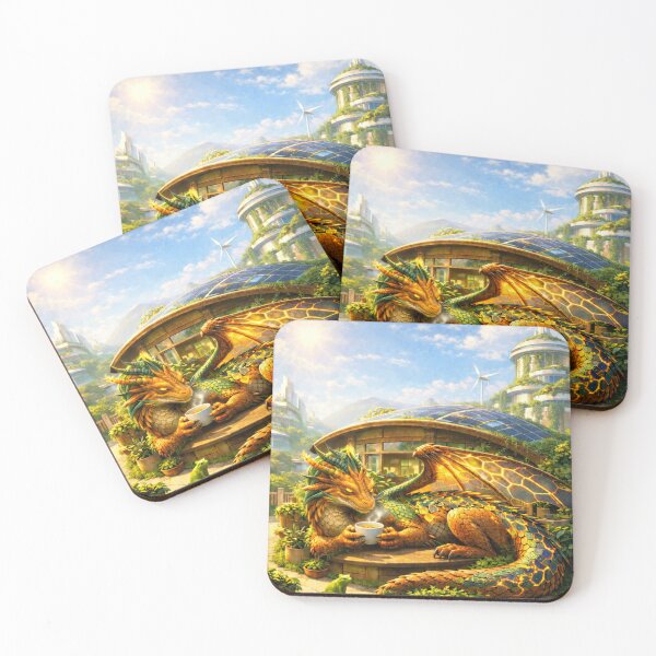 Item preview, Cozy Tea Dragon – Solarpunk Fantasy Teahouse Art designed and sold by EpicDragons-.