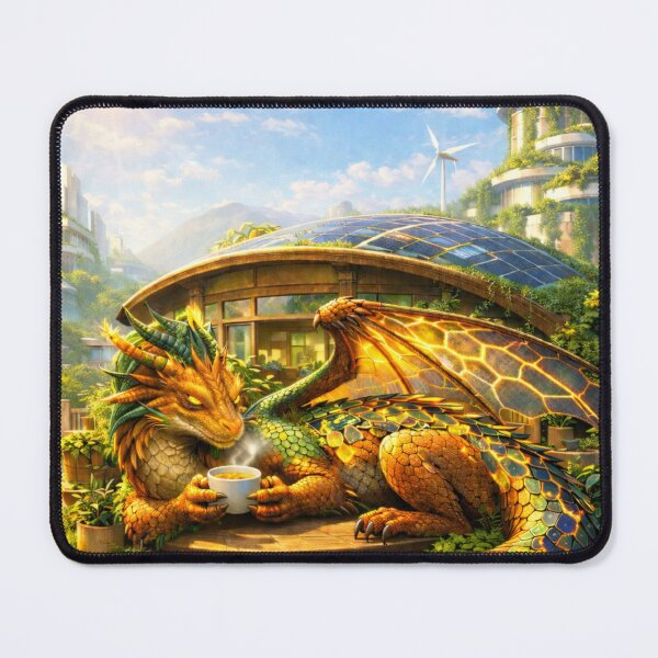 Item preview, Cozy Tea Dragon – Solarpunk Fantasy Teahouse Art designed and sold by EpicDragons-.