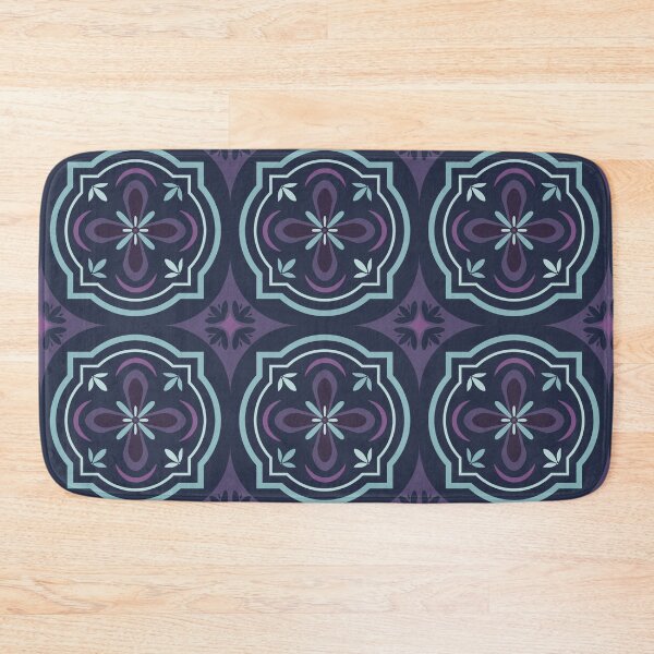 Item preview, navy and purple floral shapes pattern designed and sold by Dinasworld.