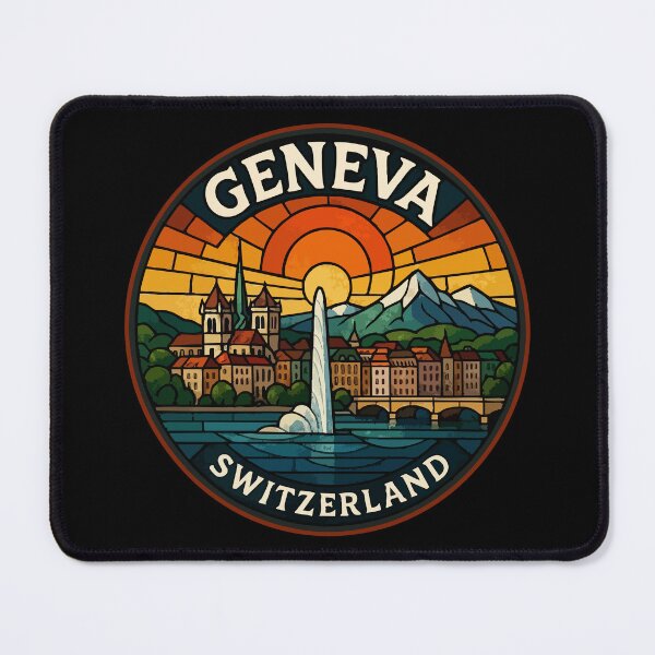 Artikelvorschau, Genf, Schweiz – Retro-Buntglas entworfen und verkauft von TomFrontierArt.
