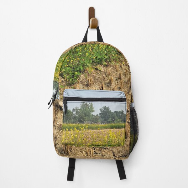 Item preview, Golden Mustard Flower Field and Green Paddy Farm – Original Photograph Countryside Landscape designed and sold by AwesomeDigiShop.