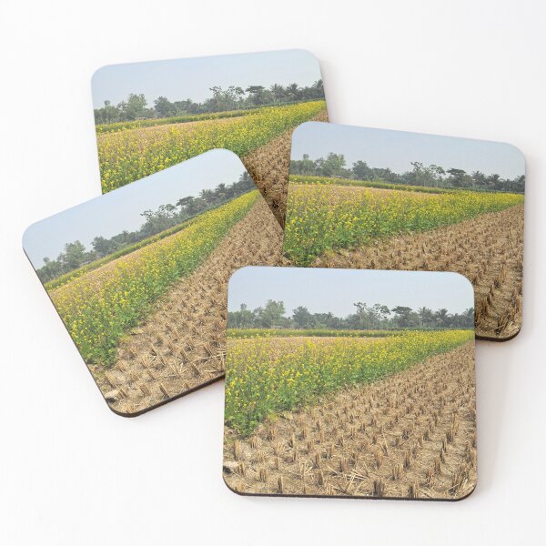 Item preview, Golden Mustard Flower Field and Green Paddy Farm – Original Photograph Countryside Landscape designed and sold by AwesomeDigiShop.