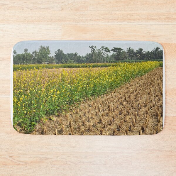 Item preview, Golden Mustard Flower Field and Green Paddy Farm – Original Photograph Countryside Landscape designed and sold by AwesomeDigiShop.