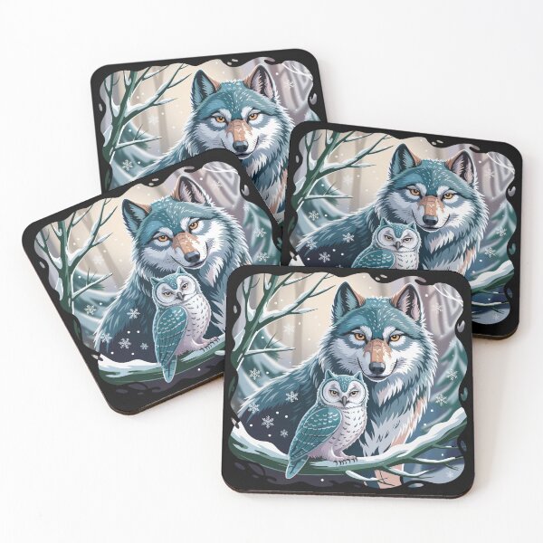 Item preview, Winter Guardians – Owl and Wolf in a Serene Forest Illustration designed and sold by SoftStyleStudio ⭐⭐⭐.