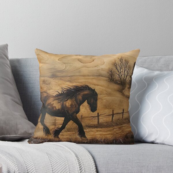 Item preview, Friesian Horse Pyrography Print, Rustic Farmhouse Wall Art designed and sold by SavageVision.
