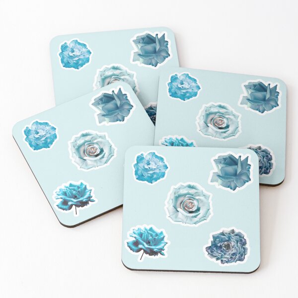 Item preview, Dreamy Teal & Cyan Rose Bouquet - Aesthetic Floral Set designed and sold by Basma Designs | Retro, Kawaii Shirts & Stickers.