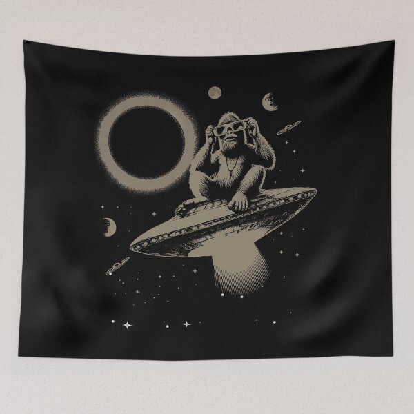 Item preview, Space monkey on a UFO–even aliens came from apes designed and sold by Szpaku desart .