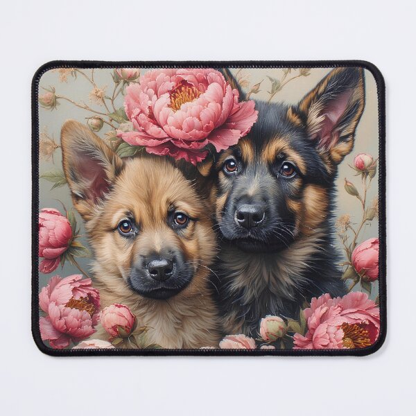 Item preview, German Shepherd puppies among peony flowers. designed and sold by Natalia-Vlad.