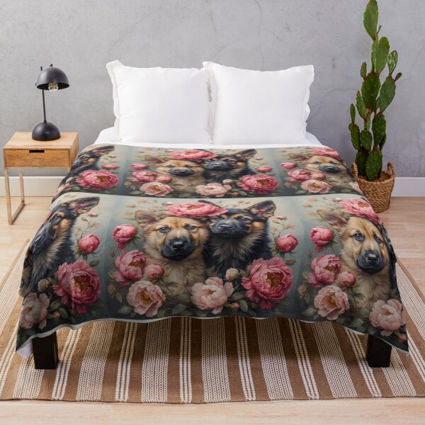 Item preview, German Shepherd puppies among peony flowers. designed and sold by Natalia-Vlad.