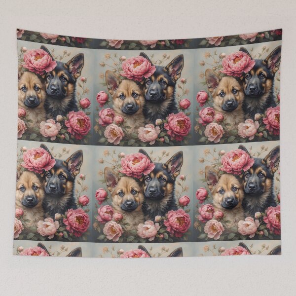 Item preview, German Shepherd puppies among peony flowers. designed and sold by Natalia-Vlad.