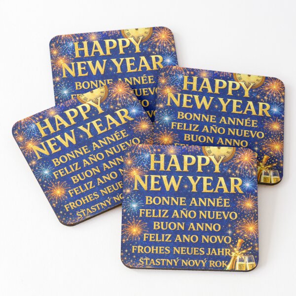 Item preview, Happy New Year Around the World – Bright Metallic Multilingual New Year's Eve Design Design designed and sold by Sybille-Yates.