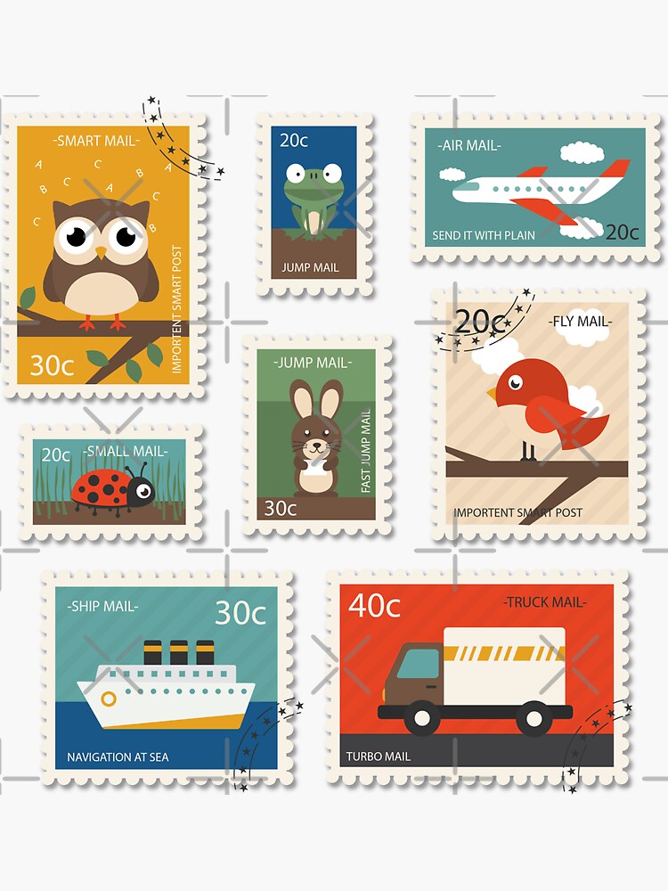 Postage Stamps Sticker for Sale by BrambleBox