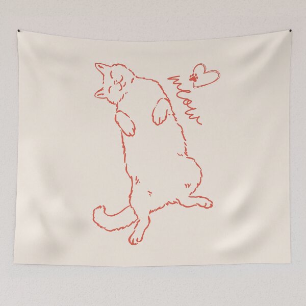 Item preview, Cute Red and Beige Cat illustration with a love heart 'meow' designed and sold by CelestialEmber.