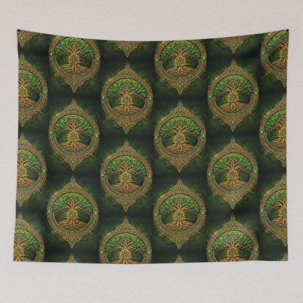 Item preview, Celtic Tree of Life with Knotwork – Sacred Green and Gold Design designed and sold by Sybille-Yates.