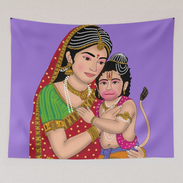 Item preview, Lord Hanuman With His Mother (Anjana) Design – Powerful Hindu Monkey God Artwork designed and sold by Harshit_Digital_Arts.