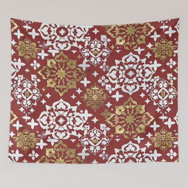 Item preview, Red and Gold Ornamental Floral Damask Pattern designed and sold by SassyArtistry.