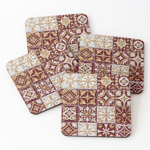 Item preview, Red and Gold Ornamental Tile Pattern designed and sold by SassyArtistry.