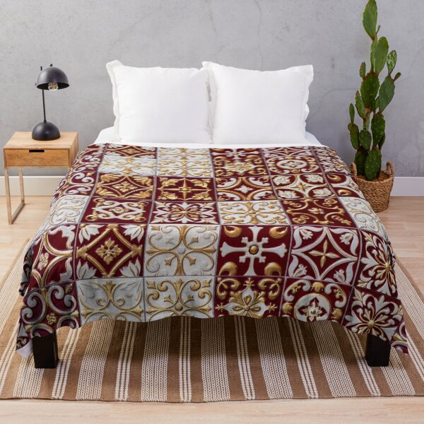 Item preview, Red and Gold Ornamental Tile Pattern designed and sold by SassyArtistry.