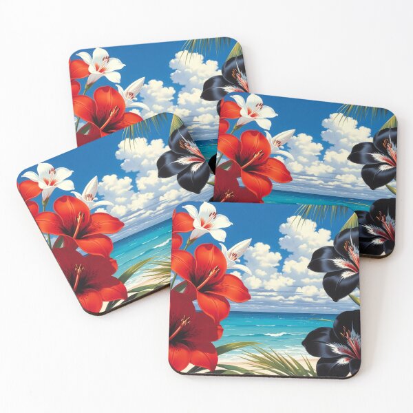 Item preview, Tropical Hibiscus Flowers Beach Ocean designed and sold by SassyArtistry.