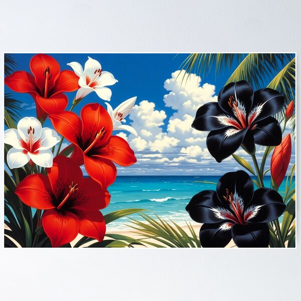 Item preview, Tropical Hibiscus Flowers Beach Ocean designed and sold by SassyArtistry.