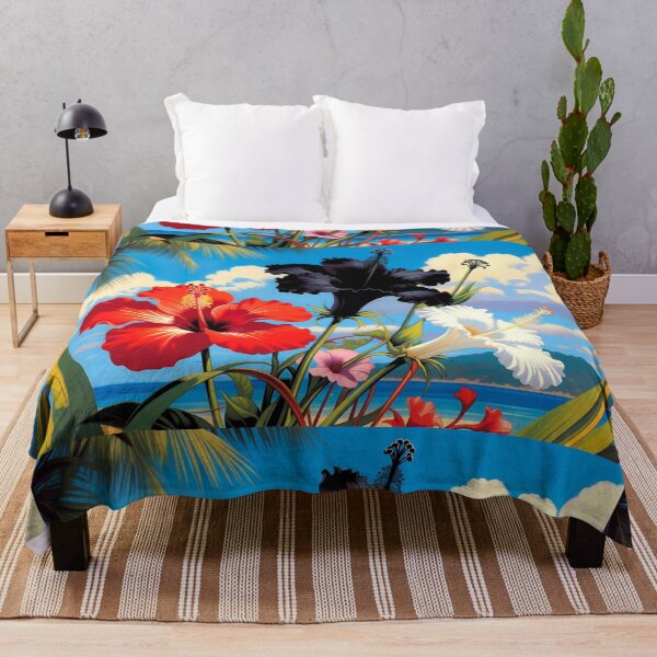 Item preview, Tropical Hibiscus Flowers Palm Leaves designed and sold by SassyArtistry.