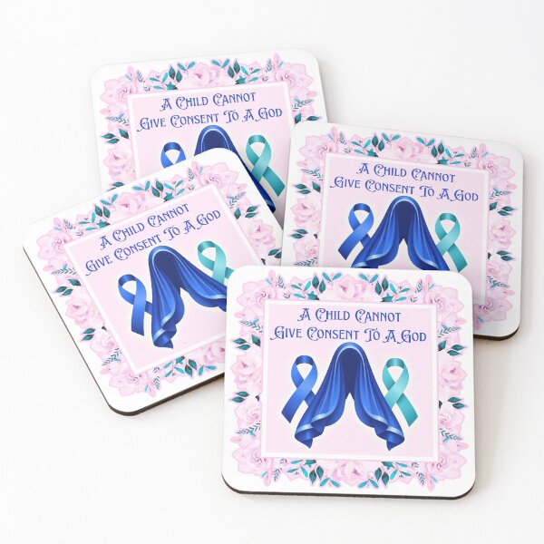 Item preview, Feminist Mary - Survivor Awareness Ribbons -  Blue Teal - Pink Flowers designed and sold by EvergreenRevolt.